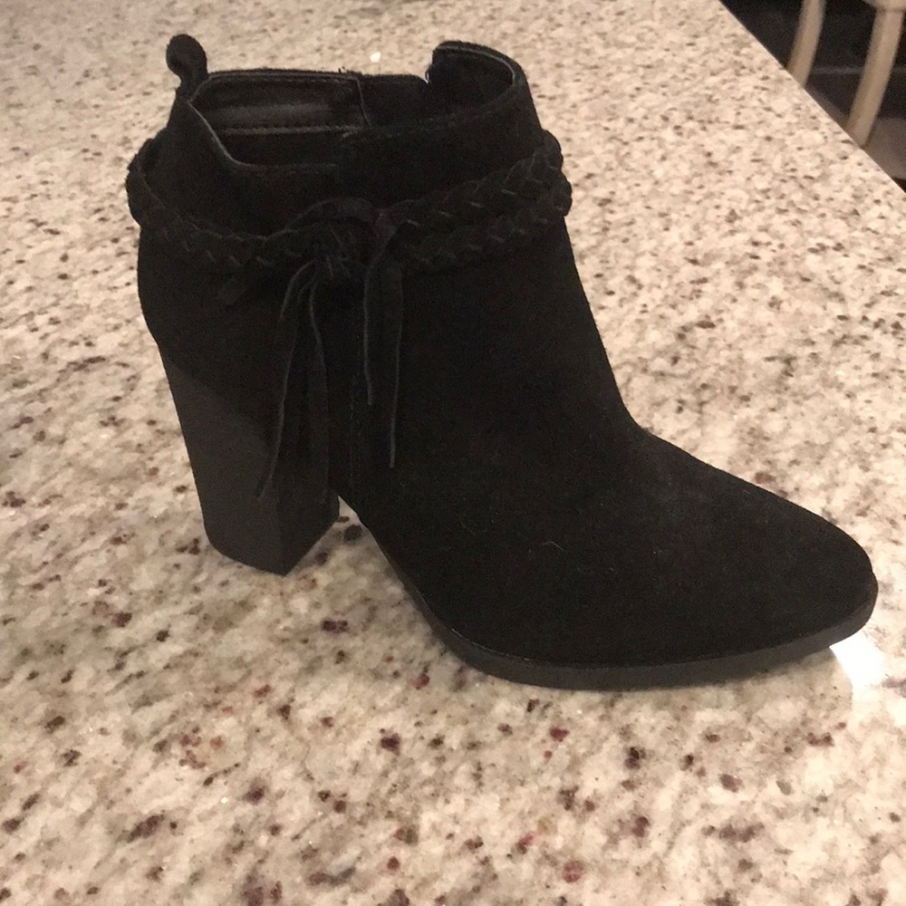 Black Suede Fringe Booties